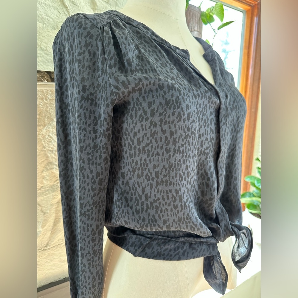 Beautiful Black and Gray animal print silk shirt.